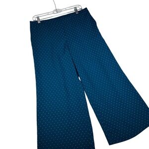 J Jill Wear Ever Collection Polka Dot Wide Leg Pants Petite M Teal Easy Care